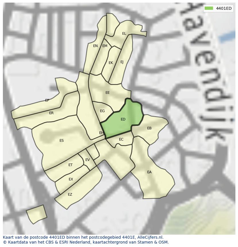 Afbeelding van het postcodegebied 4401 ED op de kaart.
