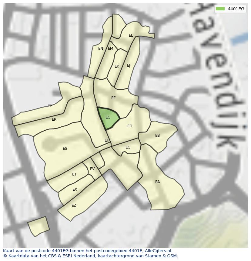 Afbeelding van het postcodegebied 4401 EG op de kaart.