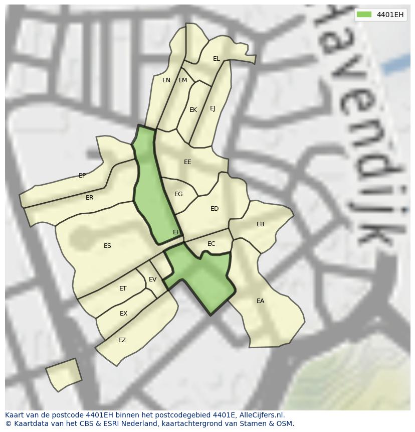 Afbeelding van het postcodegebied 4401 EH op de kaart.