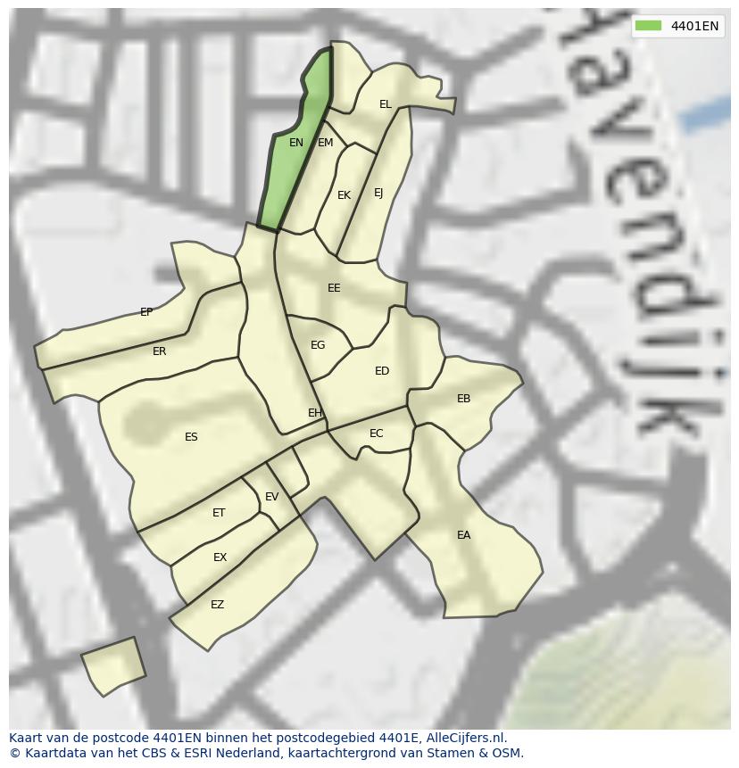 Afbeelding van het postcodegebied 4401 EN op de kaart.