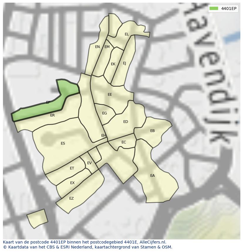 Afbeelding van het postcodegebied 4401 EP op de kaart.