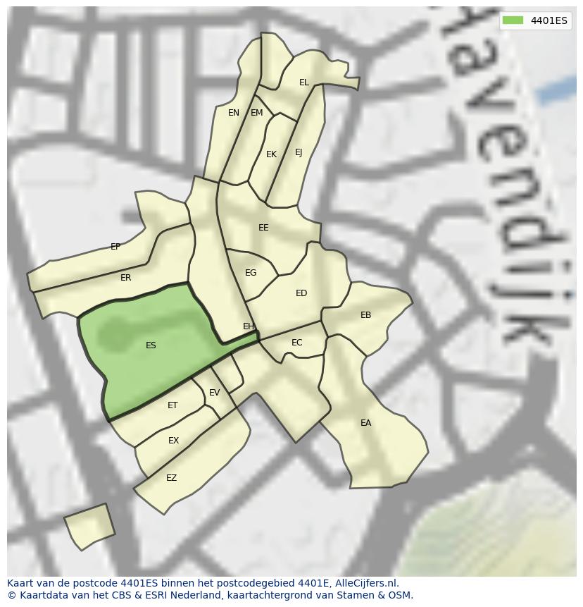 Afbeelding van het postcodegebied 4401 ES op de kaart.
