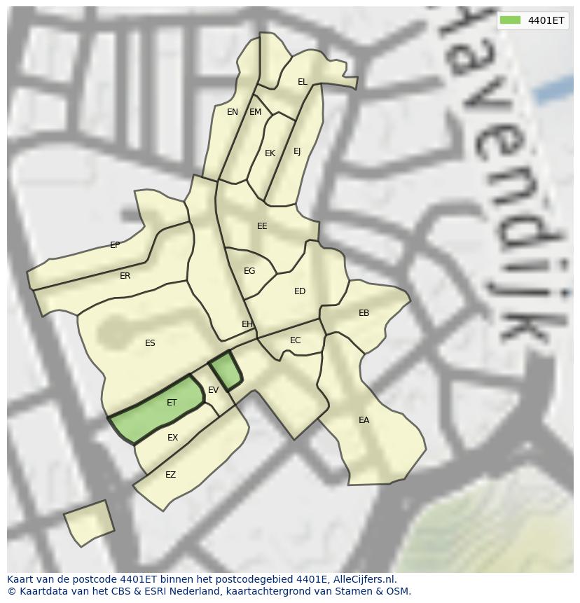 Afbeelding van het postcodegebied 4401 ET op de kaart.