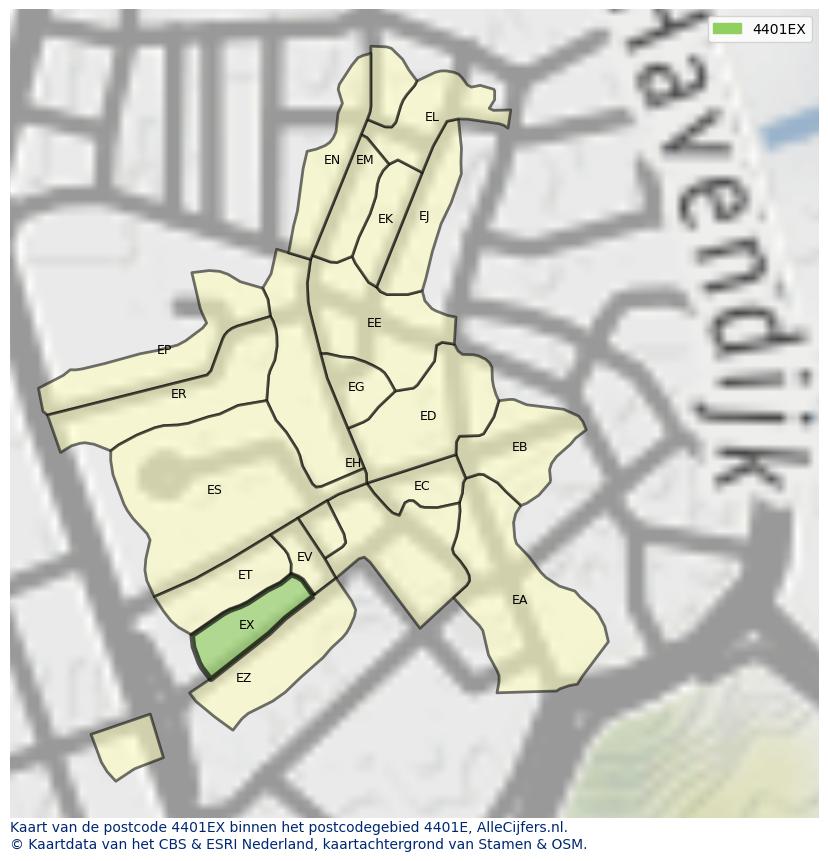 Afbeelding van het postcodegebied 4401 EX op de kaart.