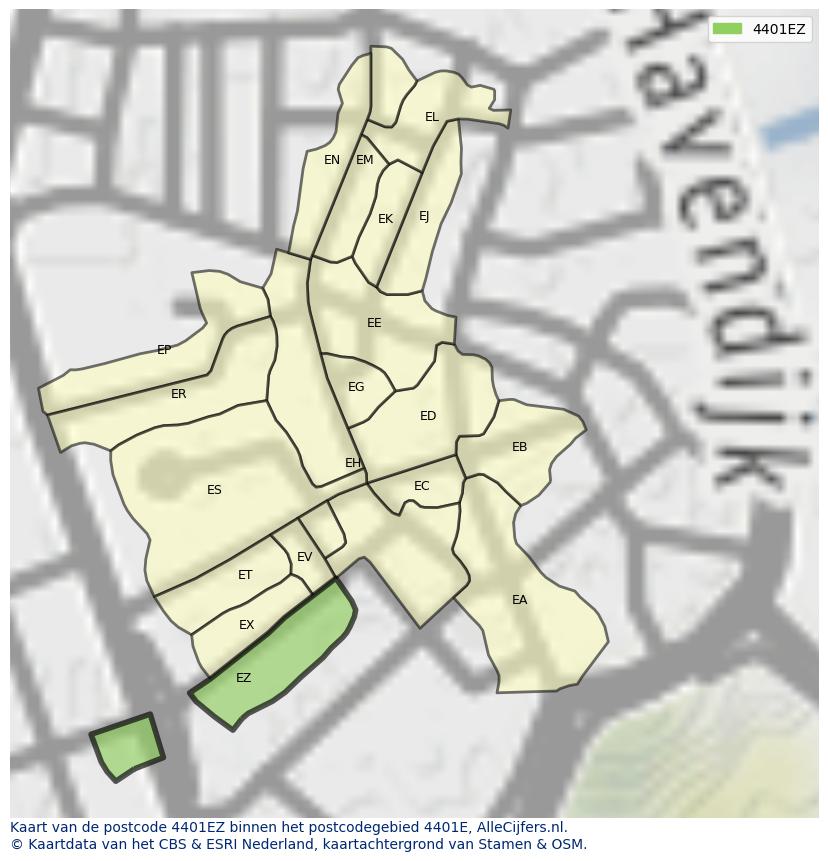 Afbeelding van het postcodegebied 4401 EZ op de kaart.