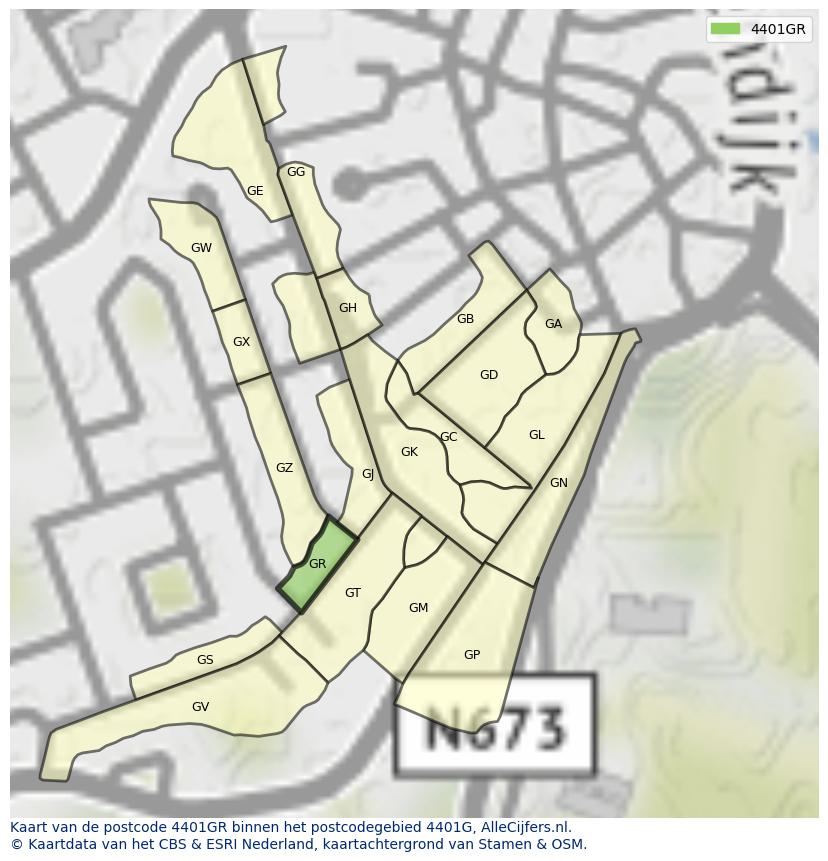 Afbeelding van het postcodegebied 4401 GR op de kaart.