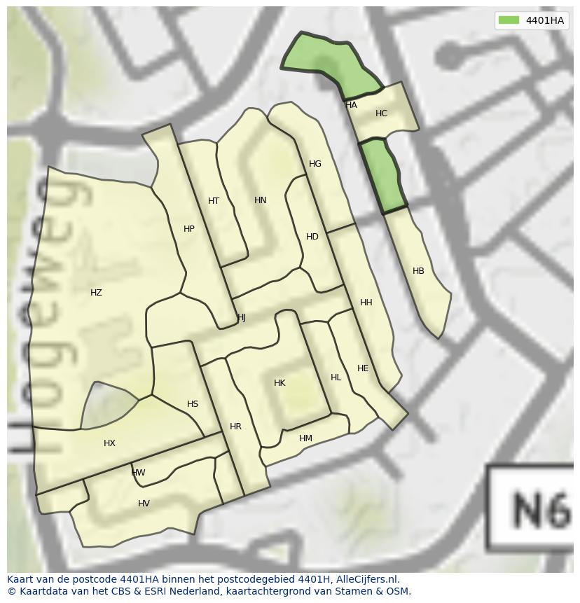 Afbeelding van het postcodegebied 4401 HA op de kaart.