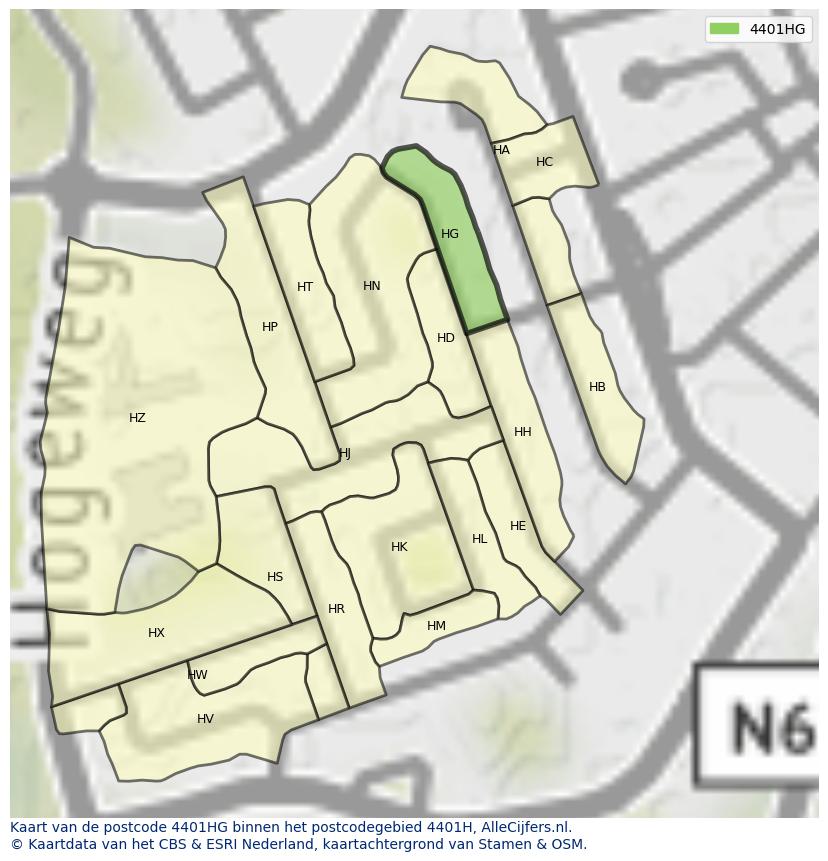 Afbeelding van het postcodegebied 4401 HG op de kaart.