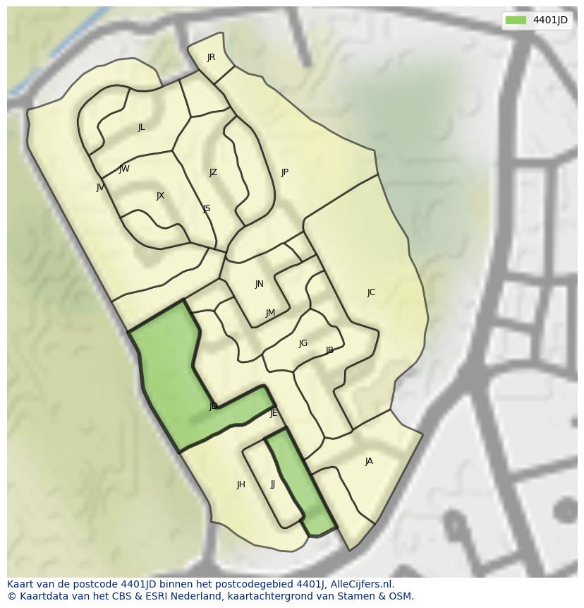 Afbeelding van het postcodegebied 4401 JD op de kaart.