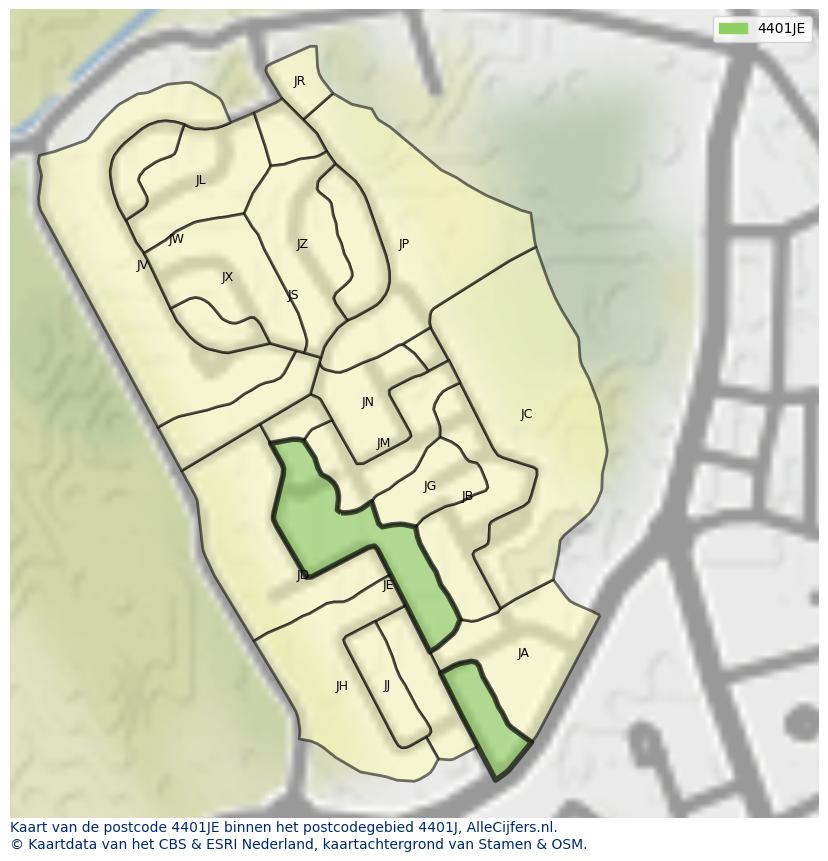 Afbeelding van het postcodegebied 4401 JE op de kaart.