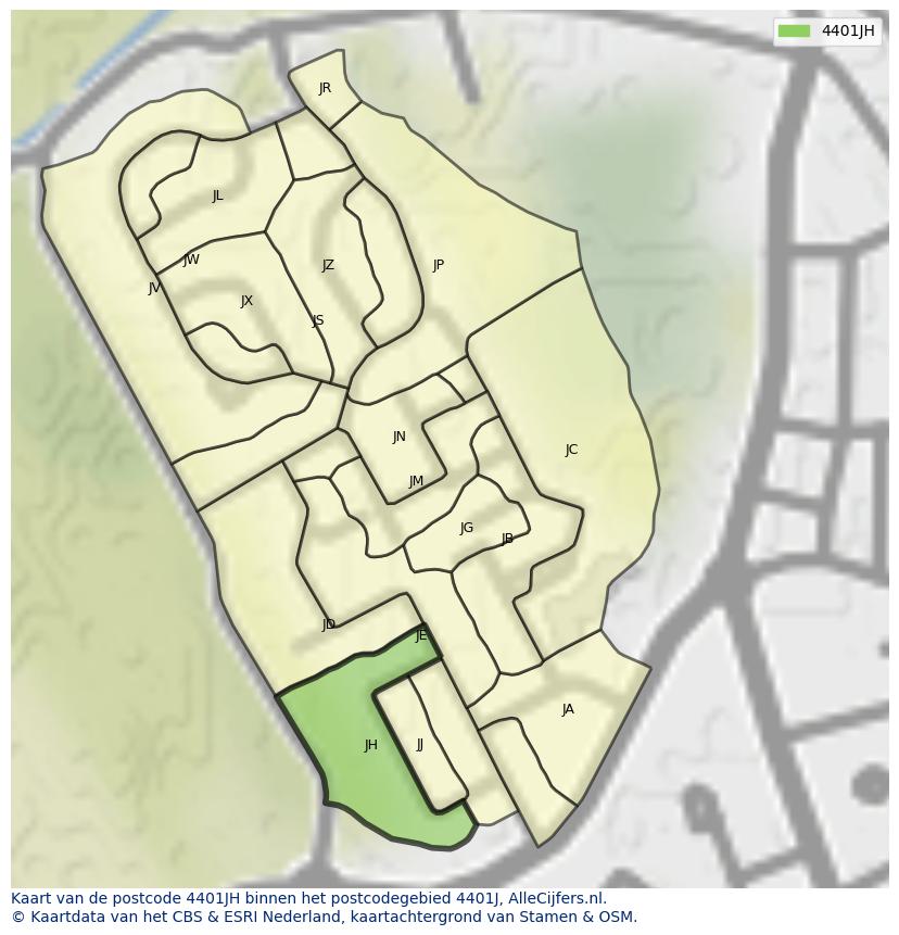 Afbeelding van het postcodegebied 4401 JH op de kaart.