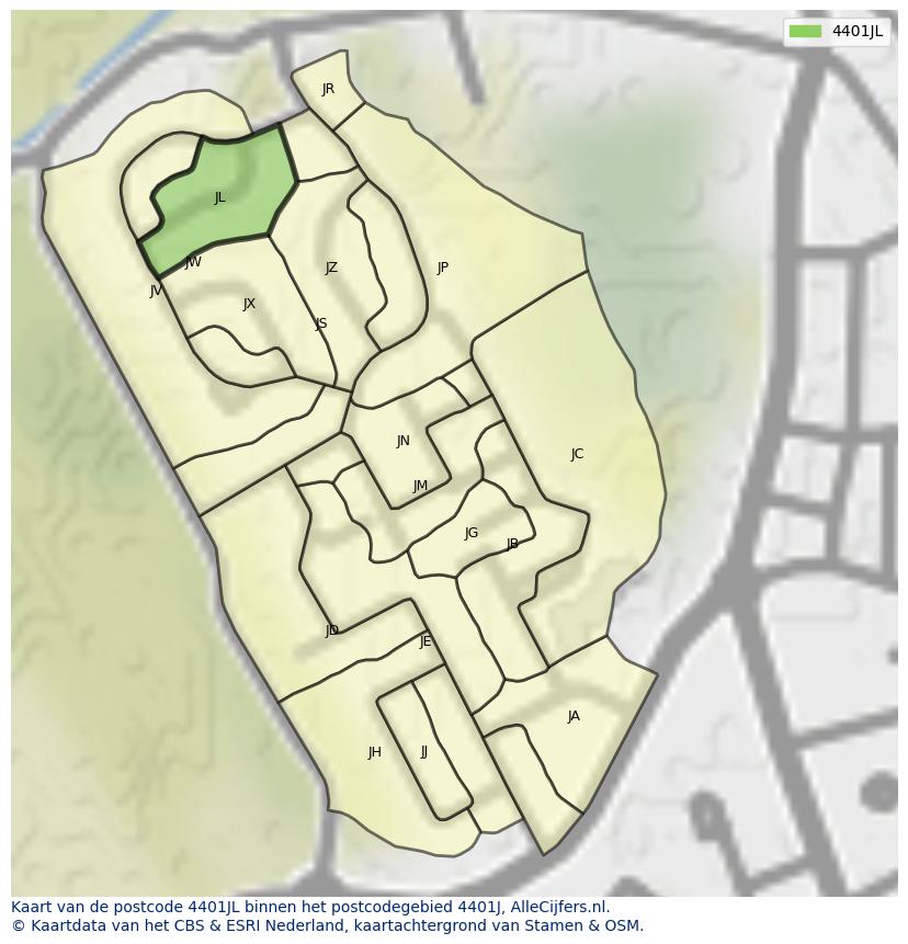 Afbeelding van het postcodegebied 4401 JL op de kaart.