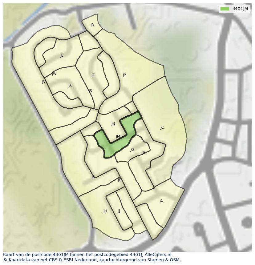 Afbeelding van het postcodegebied 4401 JM op de kaart.