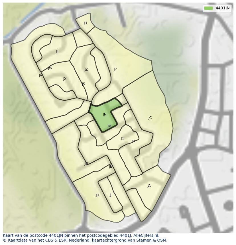 Afbeelding van het postcodegebied 4401 JN op de kaart.