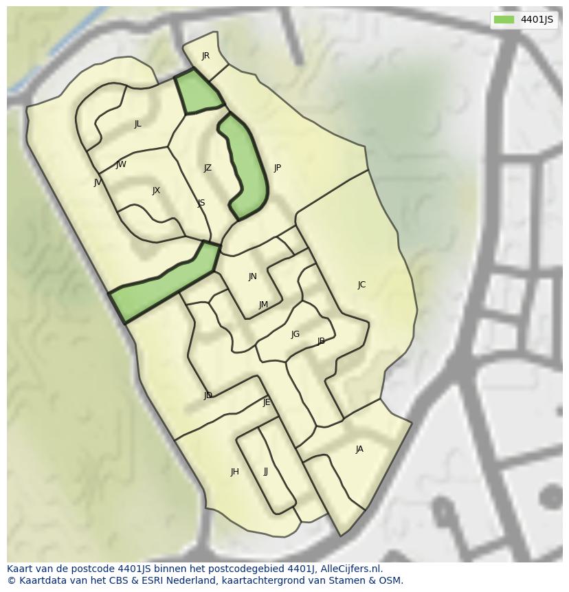Afbeelding van het postcodegebied 4401 JS op de kaart.