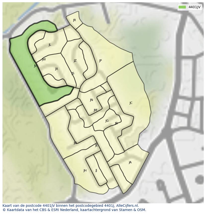 Afbeelding van het postcodegebied 4401 JV op de kaart.