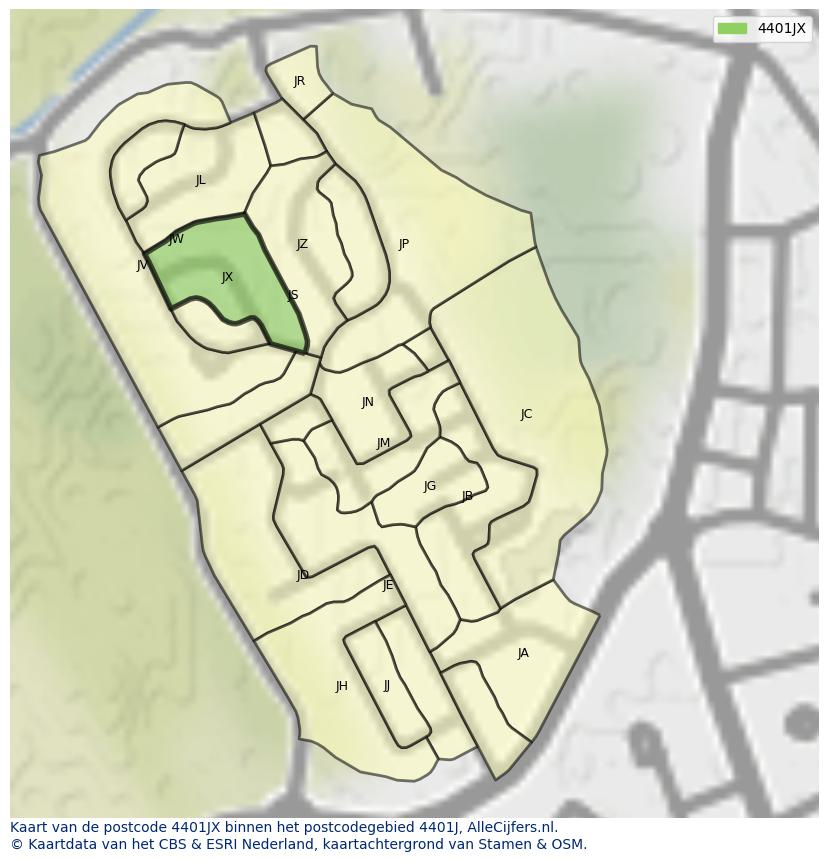 Afbeelding van het postcodegebied 4401 JX op de kaart.
