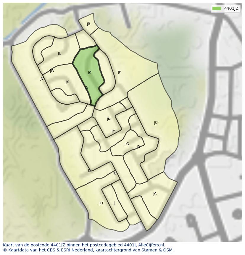 Afbeelding van het postcodegebied 4401 JZ op de kaart.