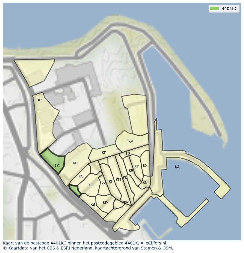 Afbeelding van het postcodegebied 4401 KC op de kaart.