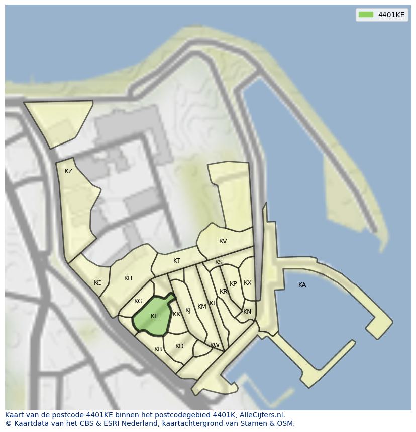 Afbeelding van het postcodegebied 4401 KE op de kaart.
