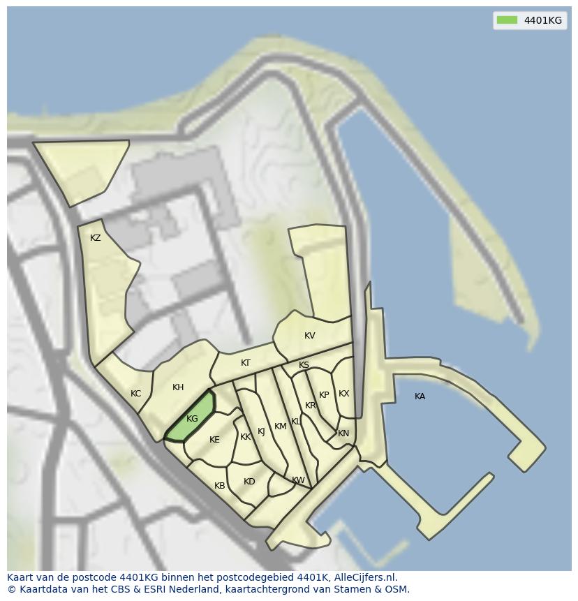 Afbeelding van het postcodegebied 4401 KG op de kaart.