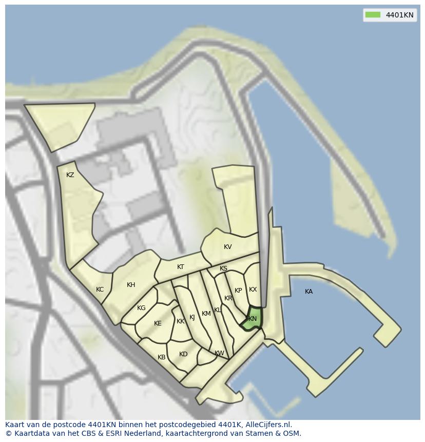 Afbeelding van het postcodegebied 4401 KN op de kaart.