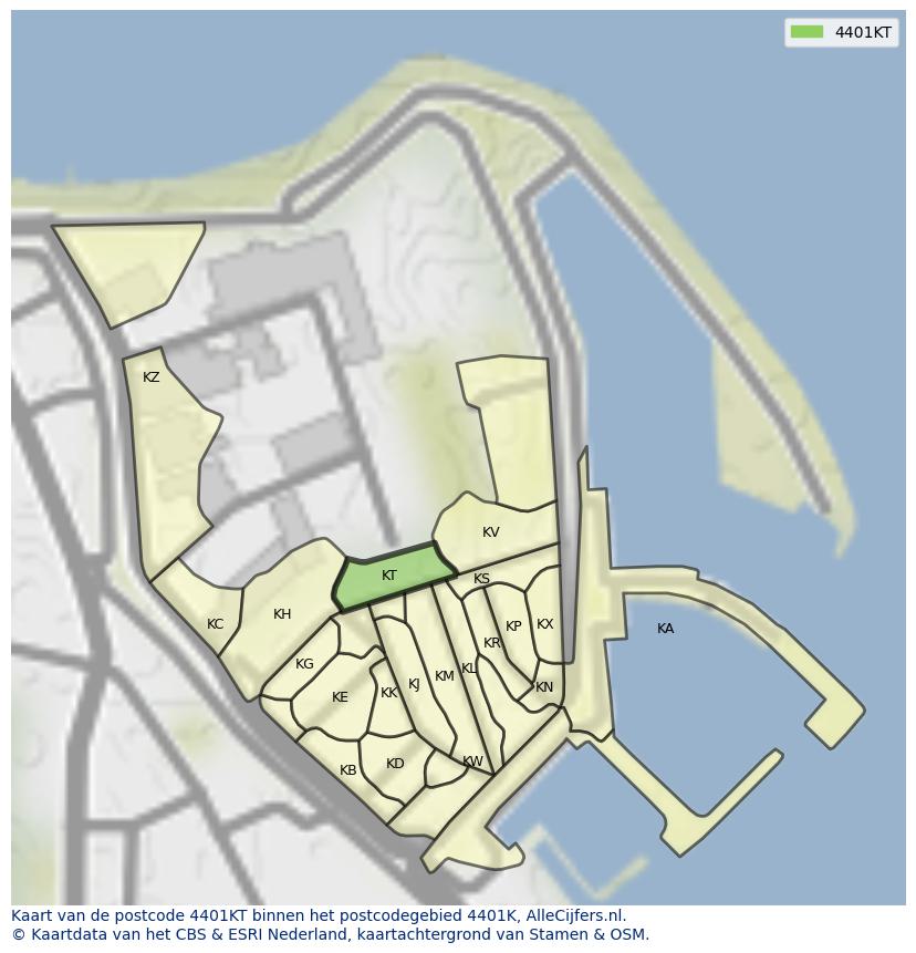 Afbeelding van het postcodegebied 4401 KT op de kaart.