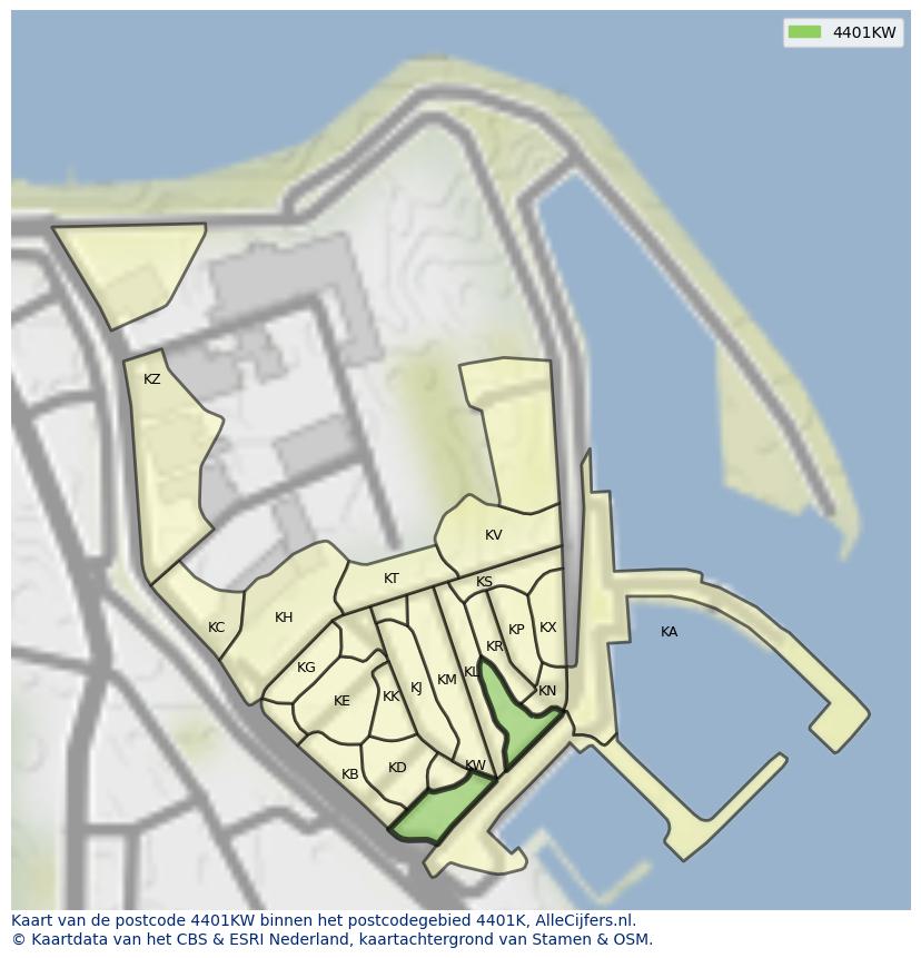 Afbeelding van het postcodegebied 4401 KW op de kaart.