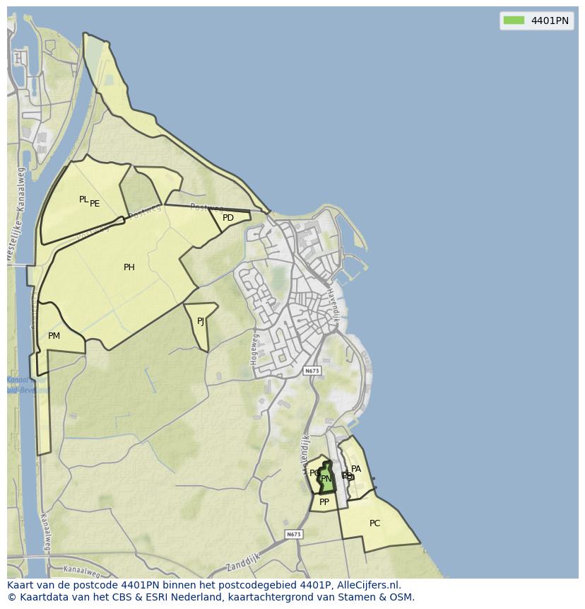 Afbeelding van het postcodegebied 4401 PN op de kaart.