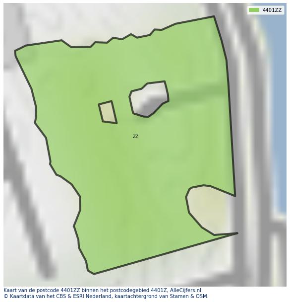Afbeelding van het postcodegebied 4401 ZZ op de kaart.