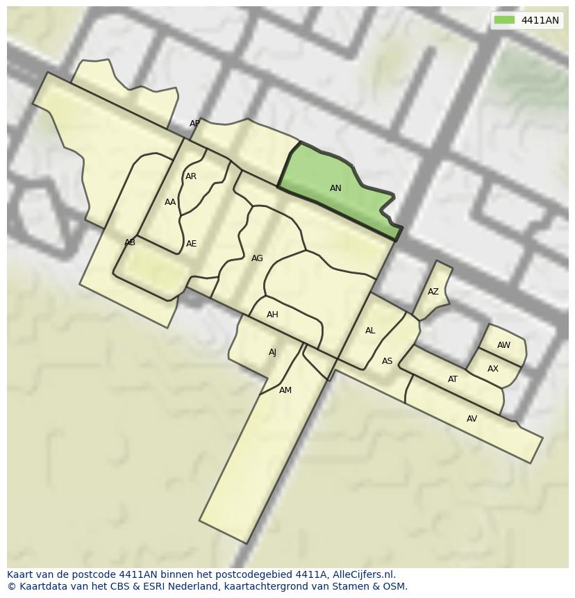 Afbeelding van het postcodegebied 4411 AN op de kaart.