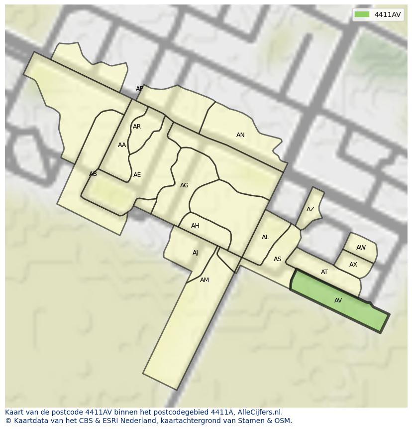 Afbeelding van het postcodegebied 4411 AV op de kaart.
