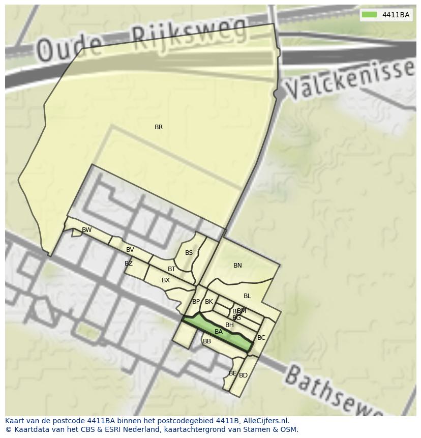Afbeelding van het postcodegebied 4411 BA op de kaart.