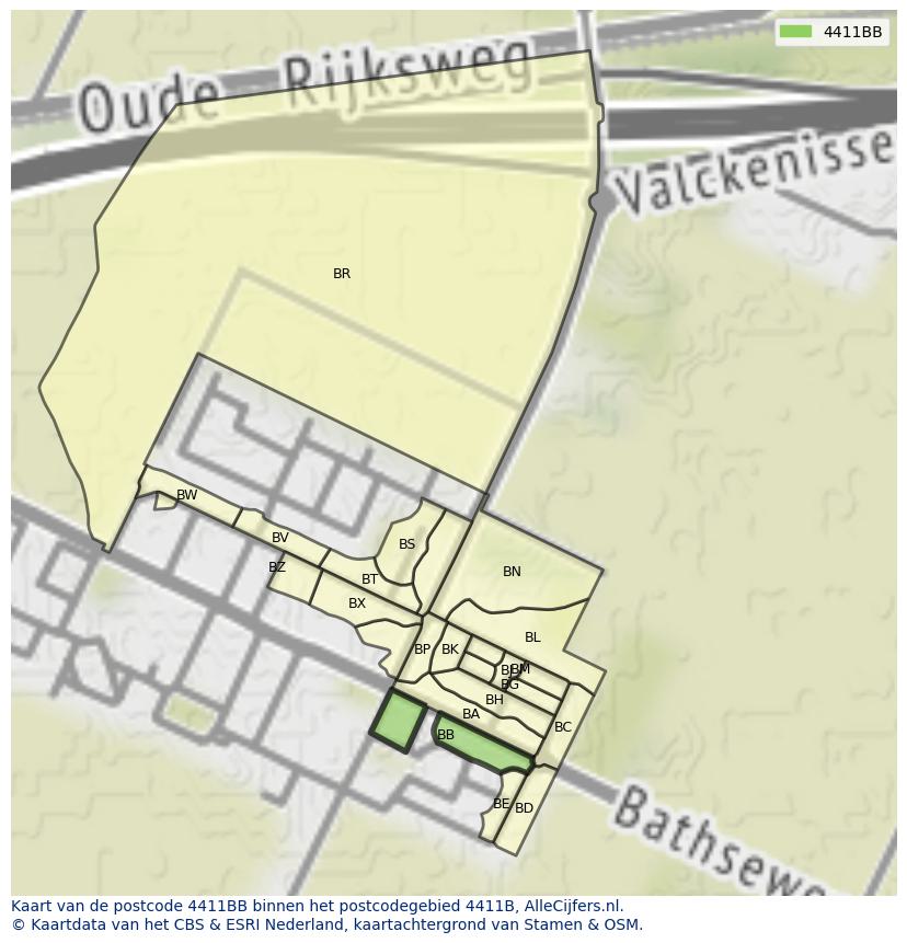 Afbeelding van het postcodegebied 4411 BB op de kaart.