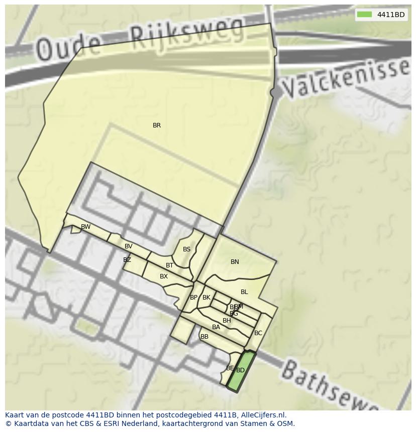 Afbeelding van het postcodegebied 4411 BD op de kaart.