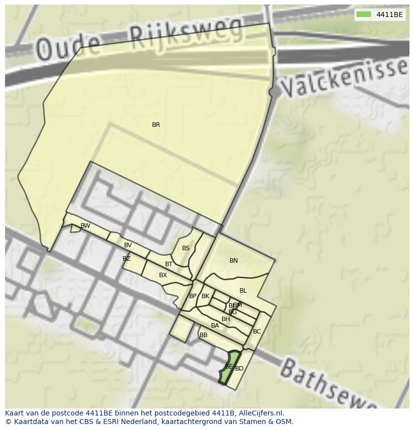 Afbeelding van het postcodegebied 4411 BE op de kaart.