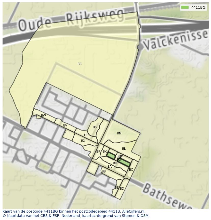 Afbeelding van het postcodegebied 4411 BG op de kaart.