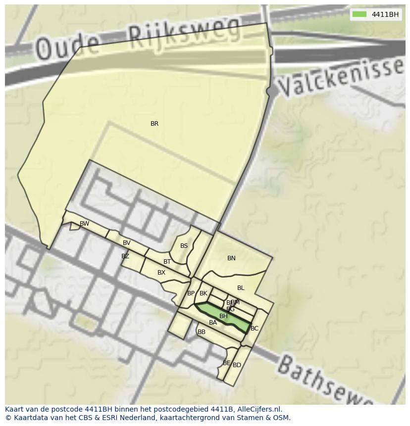 Afbeelding van het postcodegebied 4411 BH op de kaart.
