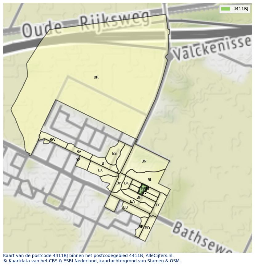 Afbeelding van het postcodegebied 4411 BJ op de kaart.