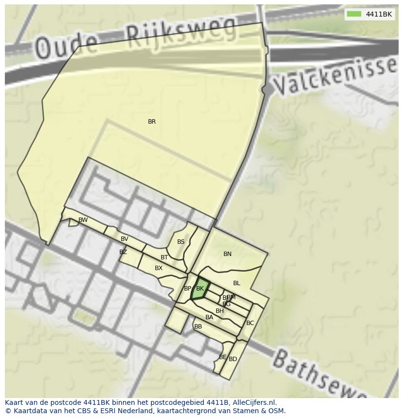 Afbeelding van het postcodegebied 4411 BK op de kaart.