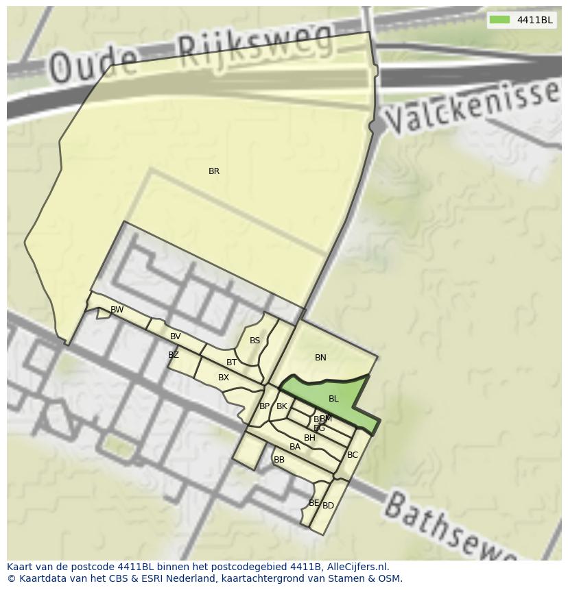 Afbeelding van het postcodegebied 4411 BL op de kaart.
