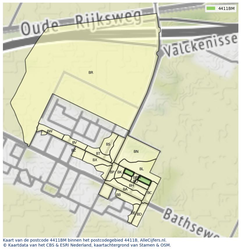 Afbeelding van het postcodegebied 4411 BM op de kaart.