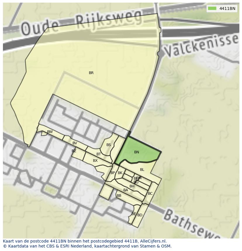 Afbeelding van het postcodegebied 4411 BN op de kaart.
