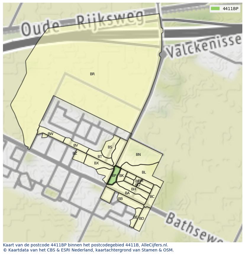 Afbeelding van het postcodegebied 4411 BP op de kaart.