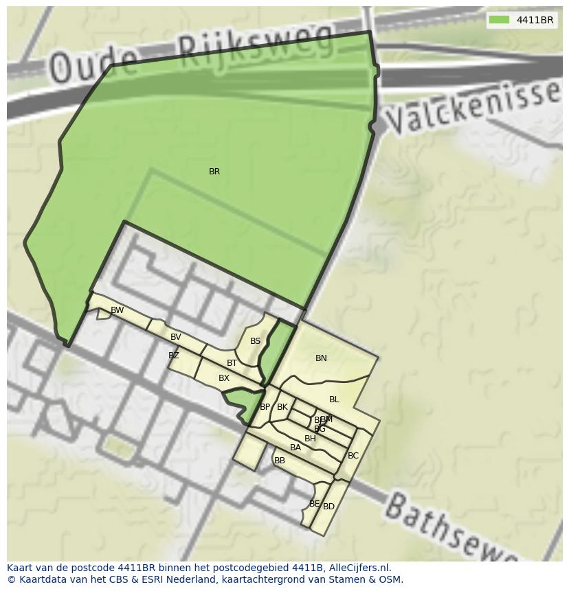 Afbeelding van het postcodegebied 4411 BR op de kaart.