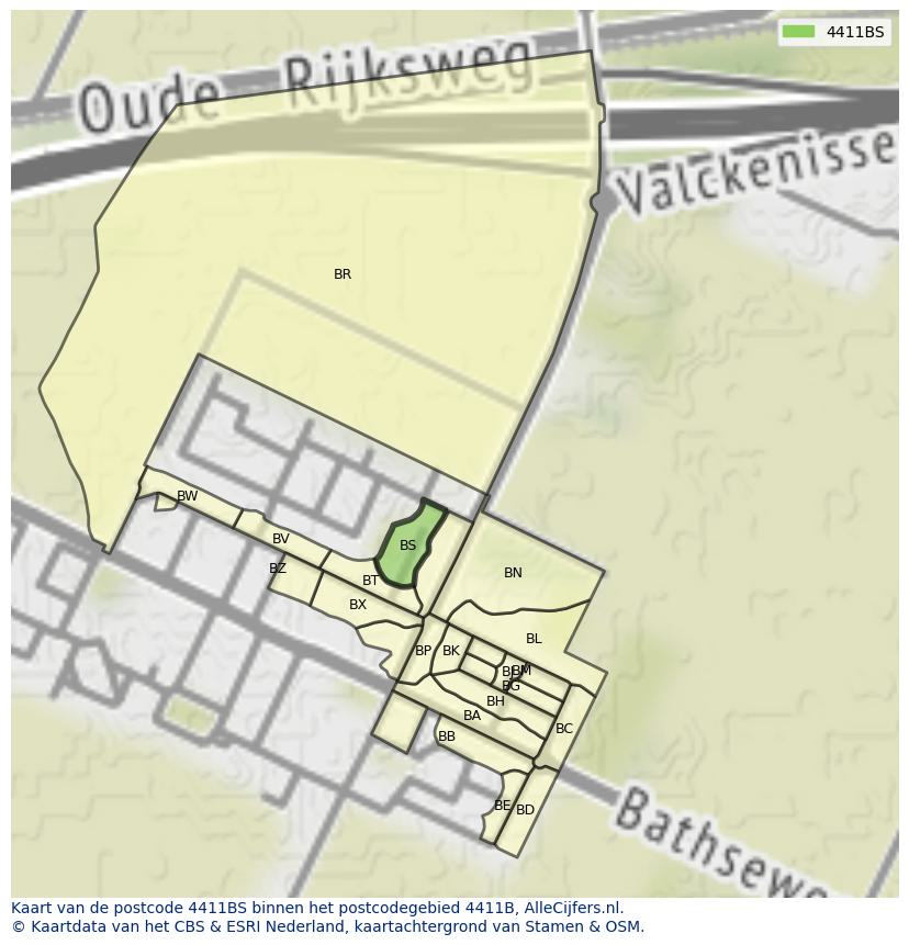 Afbeelding van het postcodegebied 4411 BS op de kaart.