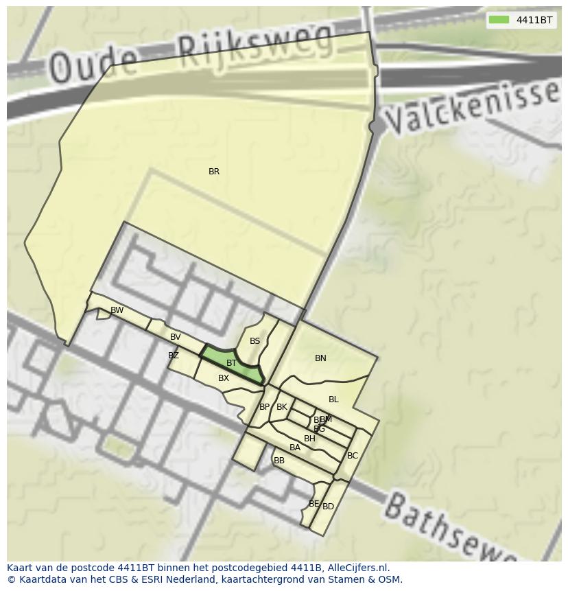 Afbeelding van het postcodegebied 4411 BT op de kaart.