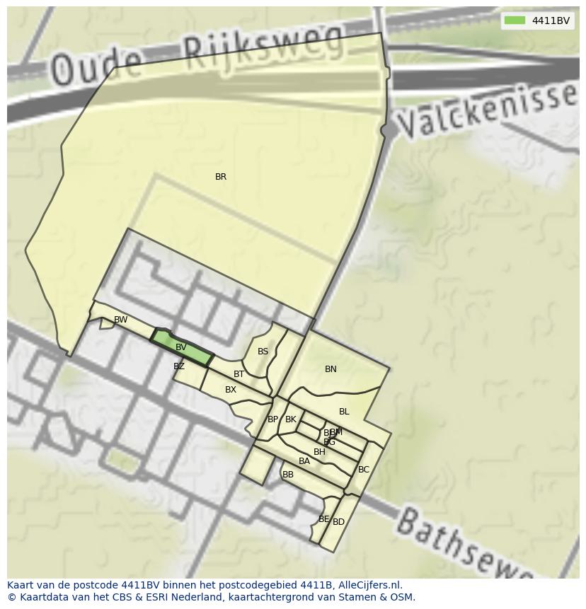 Afbeelding van het postcodegebied 4411 BV op de kaart.