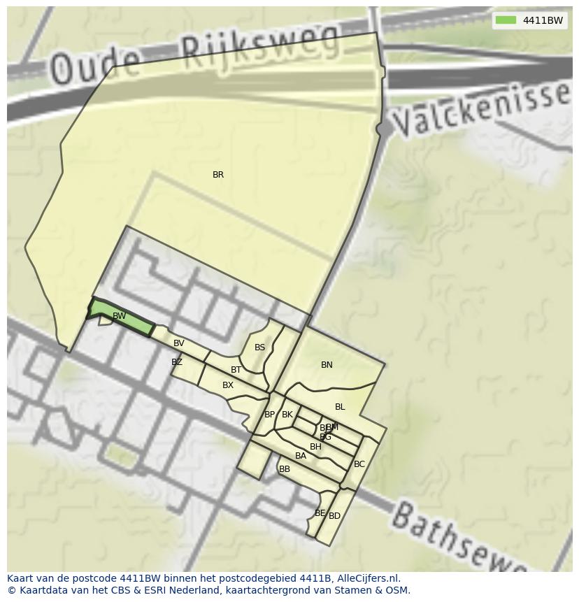 Afbeelding van het postcodegebied 4411 BW op de kaart.