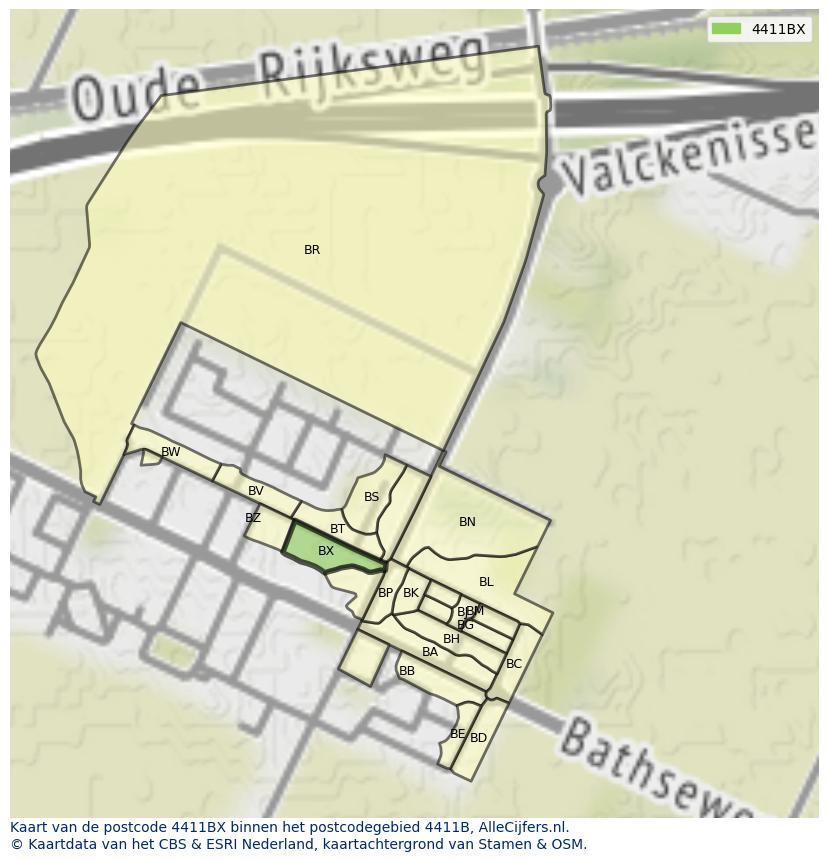 Afbeelding van het postcodegebied 4411 BX op de kaart.
